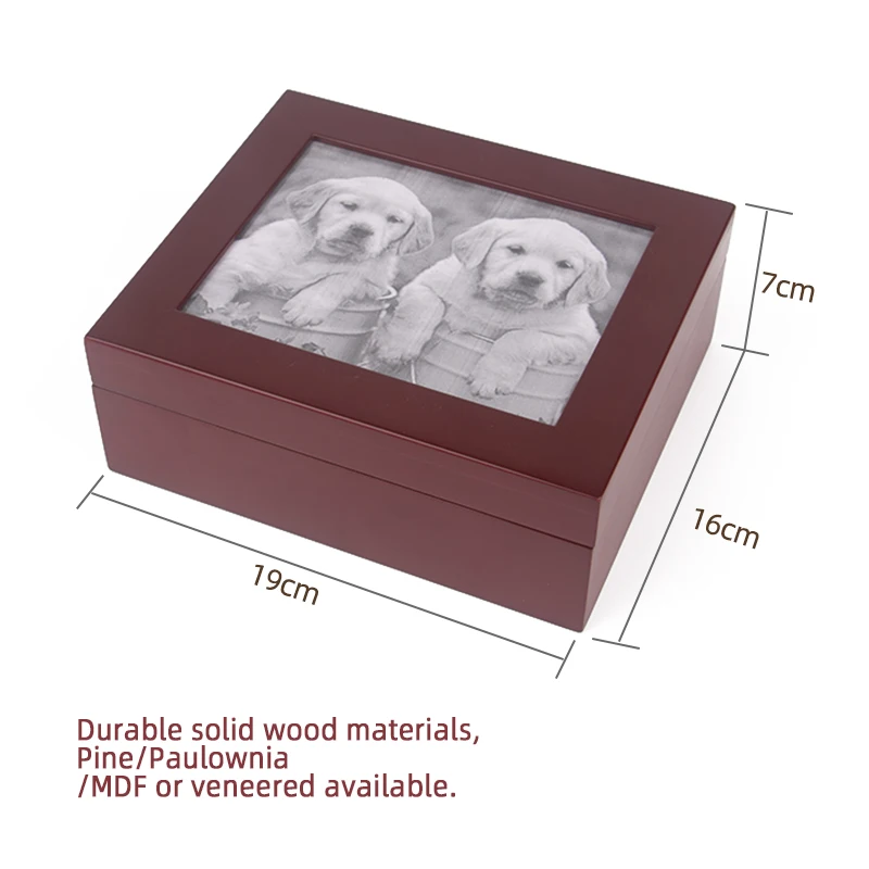 Solid Paulownia funeral urn wood engravable wooden urn box for ashes with photoframe pet urn