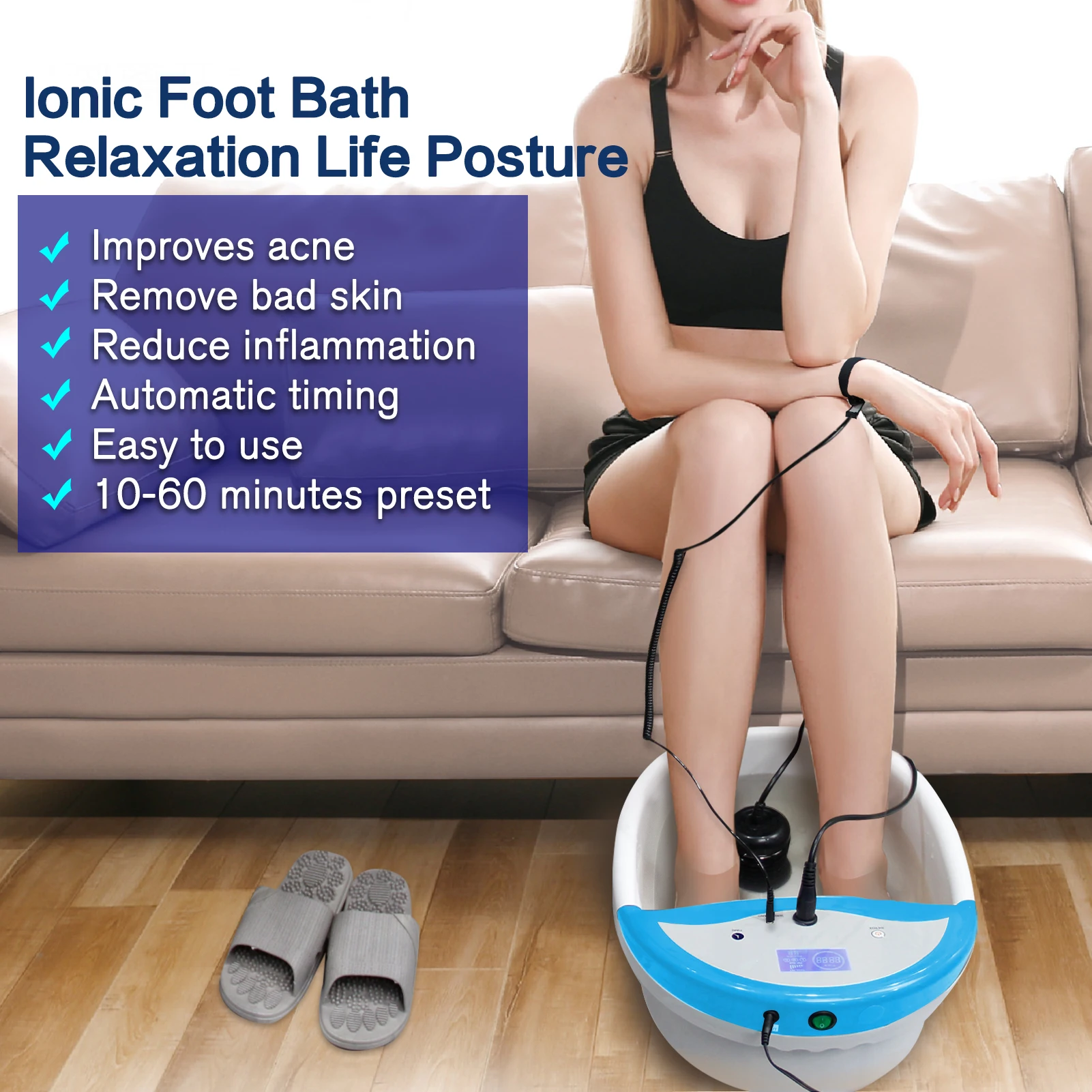 Multi-function Ionic Foot Bath Detox Machine Ion Cleanse Detox with Heating Waist Belt and Electrode Massage