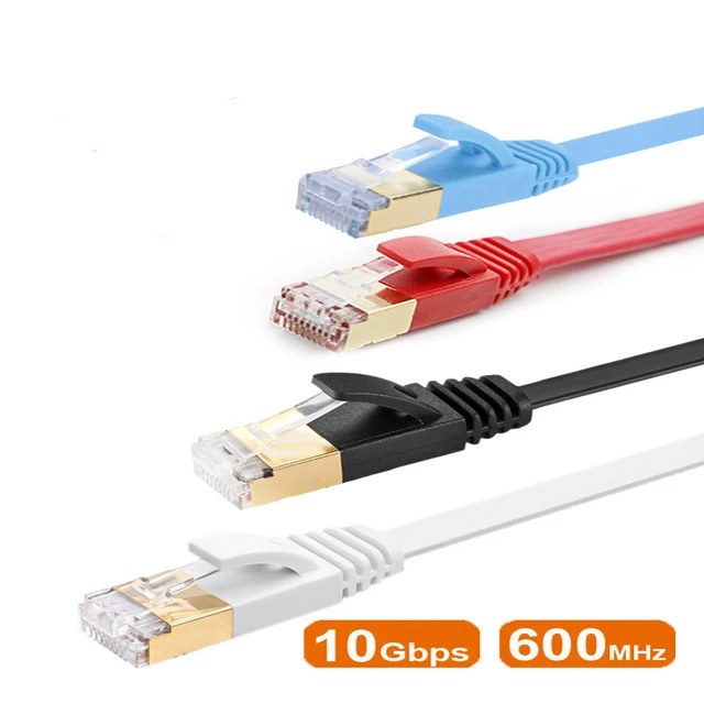 50 FT Flat RJ45 CAT7/CAT8 Network LAN Ethernet SSTP 10Gbps Gigabit sftp  Patch Cable with Gold Plated RJ45