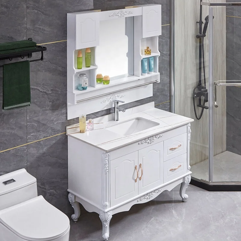 Wholesale white PVC bathroom vanitIes bathroom vanity cabinets bathroom set with sink mirror cabinet