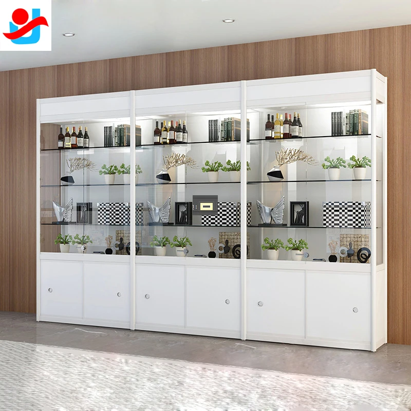 glass display cabinet with led lights/design glass showcase for home /glass living room showcase design