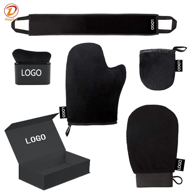 Soft Velvet Self Tanning Mitt Applicator Kit Self Tan Back Applicator Exfoliating Mitt Tanner Brush With Gift Box Custom LOGO