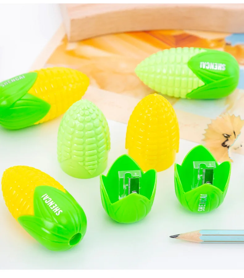 Promotional Gift School Stationery Kawaii Cute 3D Corn Shape Plastic Kids Student Pencil Sharpener