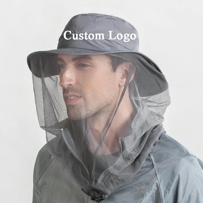 MOTE-GS066 Summer Outdoor Bucket Hats with Strings Sun Protection Large Brim Waterproof Bucket Hat Mesh Panel