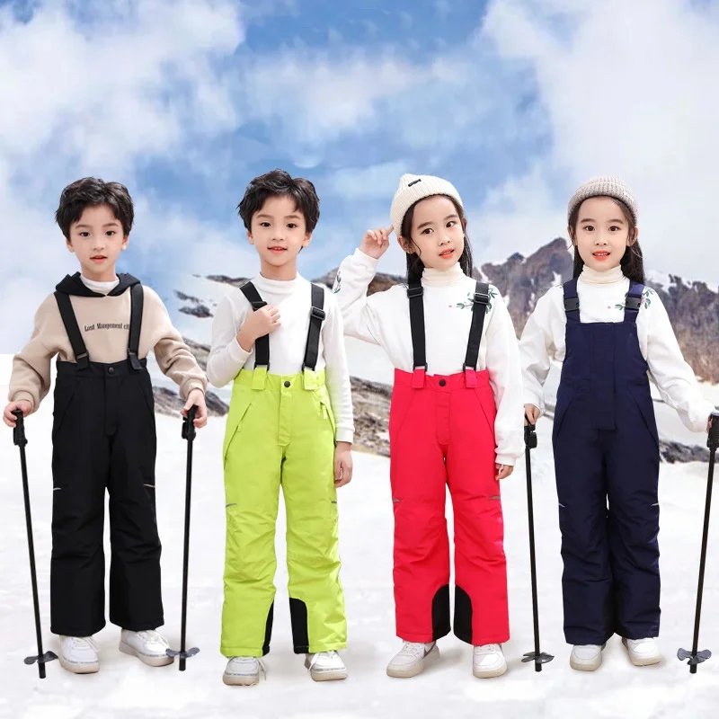 Winter New Children Ski Pants Girls Boy Overalls Snowboard Pants Thickened Warm Kids Jumpsuits Ski Trousers Windproof Waterproof