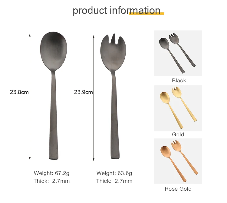 New Arrival wedding stainless steel PVD salad spoon and fork salad knife flatware cutlery  serving utensils too salad server set