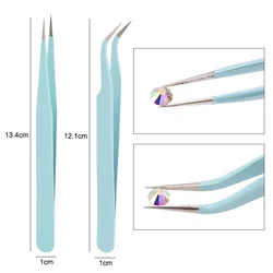 Amazon Hot Selling Stainless Steel Anti-static Straight Curved Tweezers Nail Art Rhinestones Stud Bead Tool Nail Clipper Set