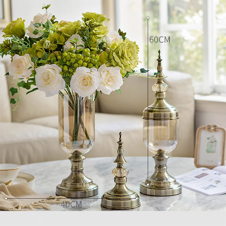 Hotselling wholesale glass vases customized metal arts gold glass flower vase for tabletop decore