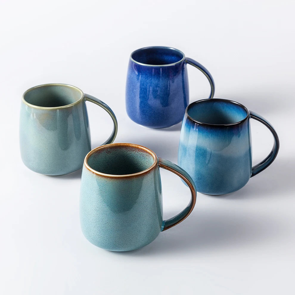 luxury christmas creative custom logo gift packing glazed color changing frosted Blue beer cup 15oz bulk ceramic coffee mugs set