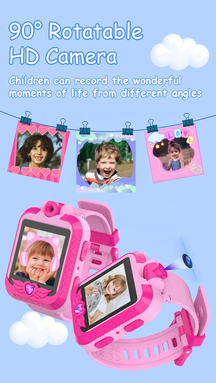 2023 Newest Electronic Kids Smart Watch with Flip Camera Child Watch Voice Video Record Pedometer for Kids Christmas Gift