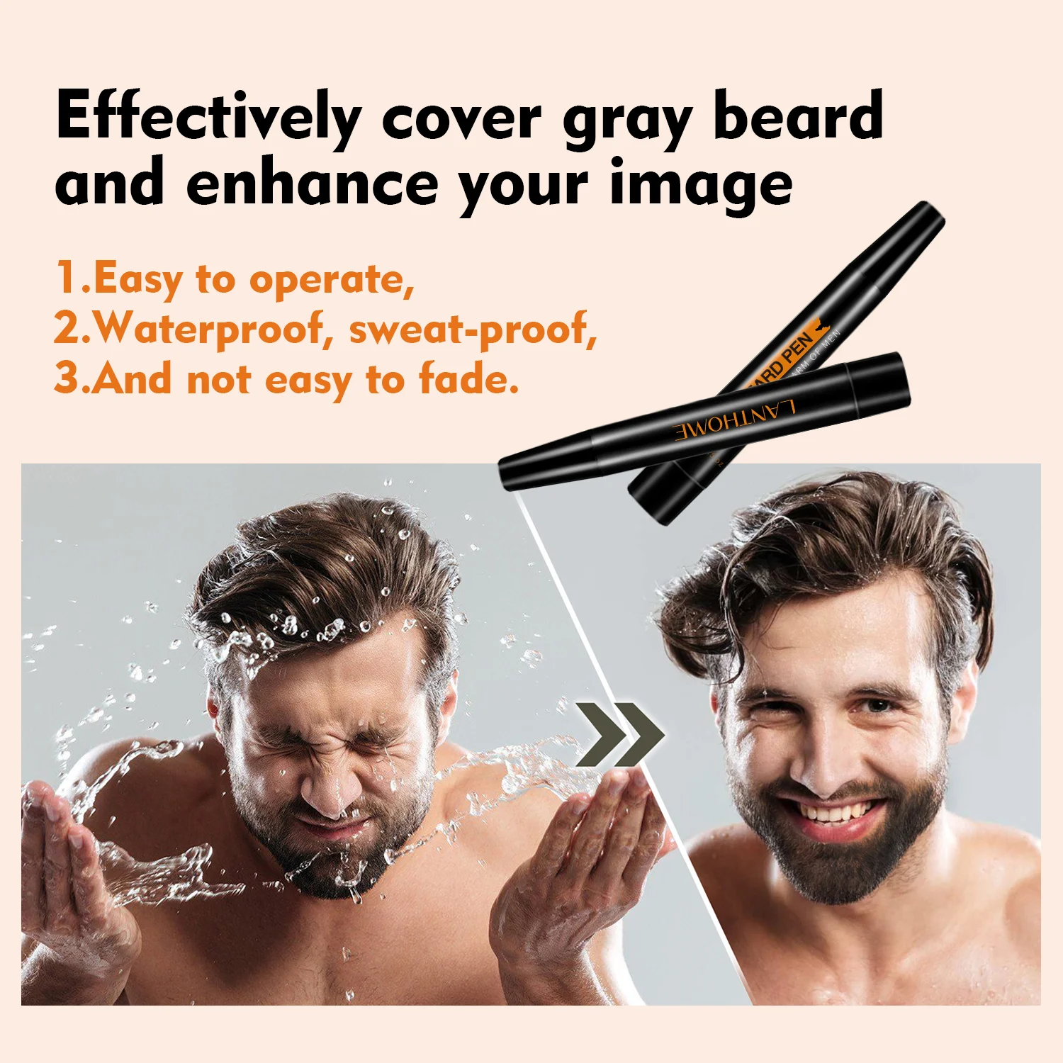 Men Beard Brush Filler Pencil Filling Waterproof Thicker Long Lasting Beard Pen