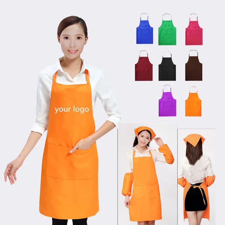 Customize Logo cotton  Canvas Polyester Waterproof Chef Cafe Restaurants Kitchen Apron BBQ Cooking Cleaning Bib Aprons