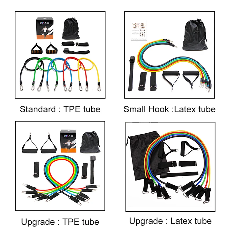 11 PCS Fitness Resistance Bands 100% Natural Latex Exercise Resistance Tube