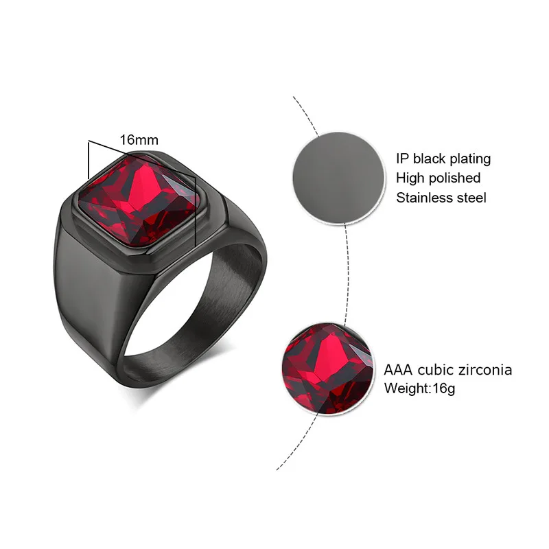 
RC-321 Factory Titanium steel ring men Red gem rings customize logo 