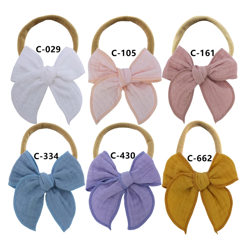 Small Fable Bow with Nylon Headband Hairbands for Toddler Baby Girls Linen Bow Headbands Newborn Kids Hair Bands Accessories