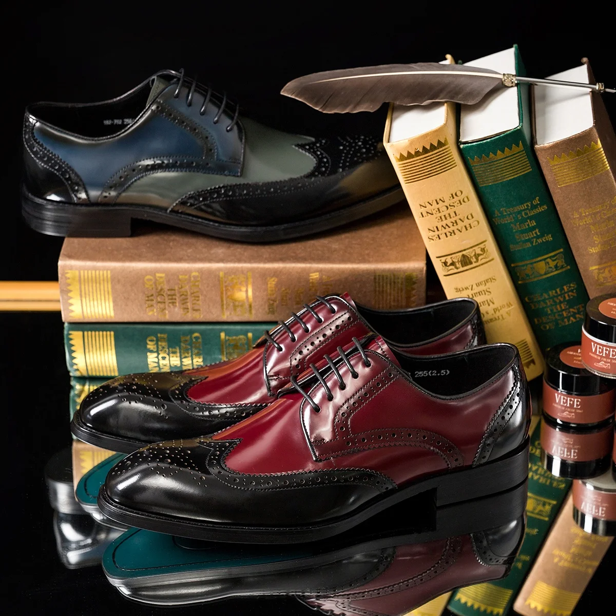 Low MOQ popular design formal men shoes black grey & black red color men block shoes