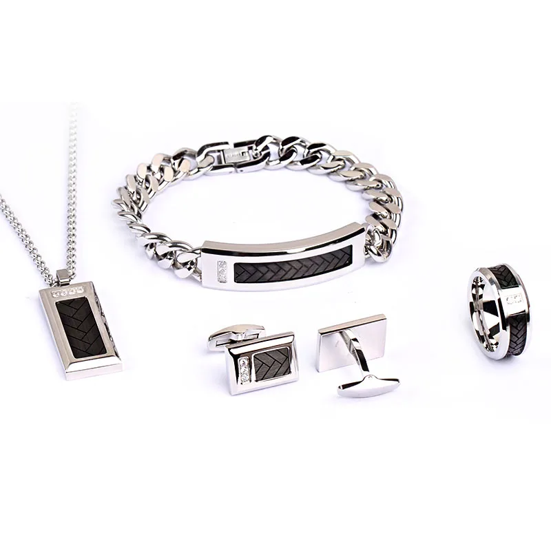 Wholesale hotselling carbon fiber jewelry set jewelry men accessories sets