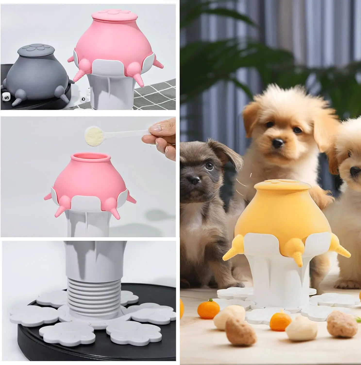 Yongli 240ml Silicone Puppy Milk Feeder Bowl with 4 Teats Puppy Bottles Feeding Station for Feeding Kittens, Puppies and Rabbits
