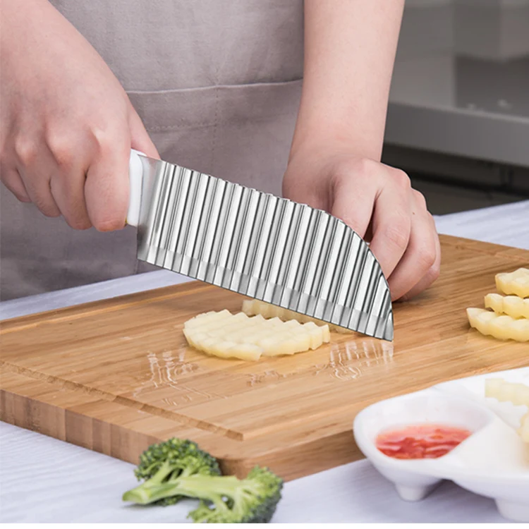 6 Inch  Kitchen Knife Stainless Steel Wavy Blade Vegetable Cutting Tools French Fries Cutter with Nylon Handle