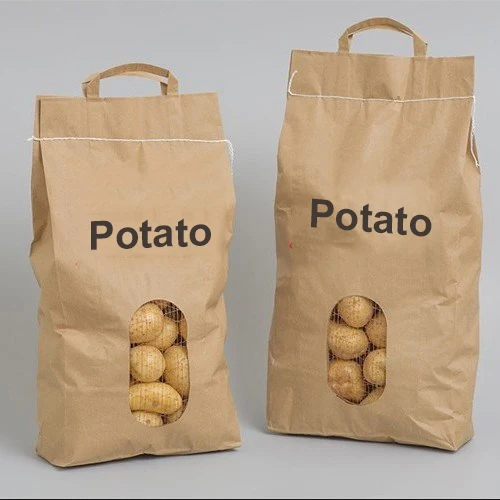 Custom Logo Printing Durable Mesh Net Window 1.5kg 5kg 9kg 10kg 25 Kg Potato Onion Packaging Storage Bag Paper Bags With Handle