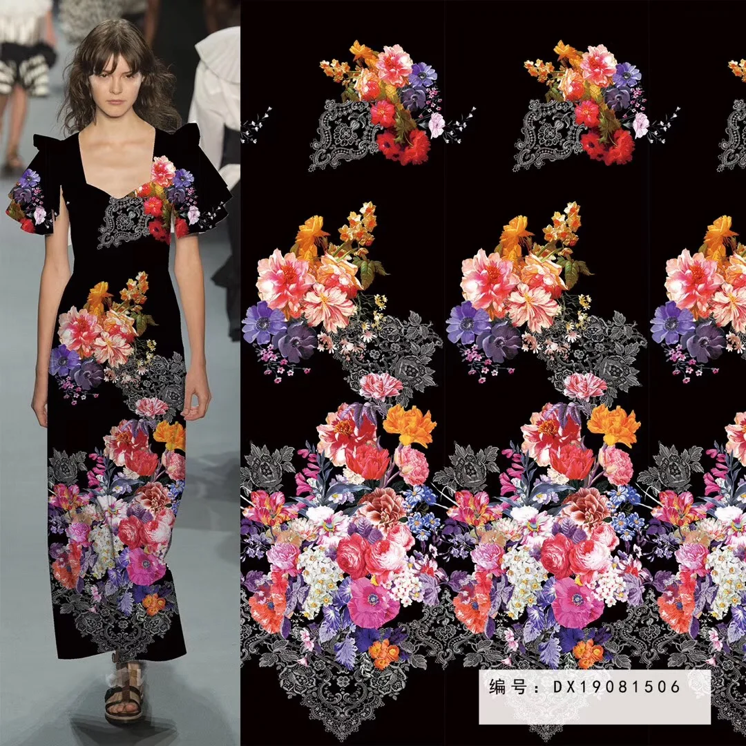 
Colorful floral designs digital printing satin flower fabrics material wholesale 100% polyester fabric 