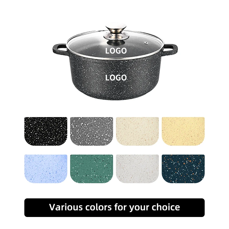 Marble Nonstick Camping Cooking Pot Set Cookware Die Cast Aluminium Home Cooking Aluminum With  Glass Lid