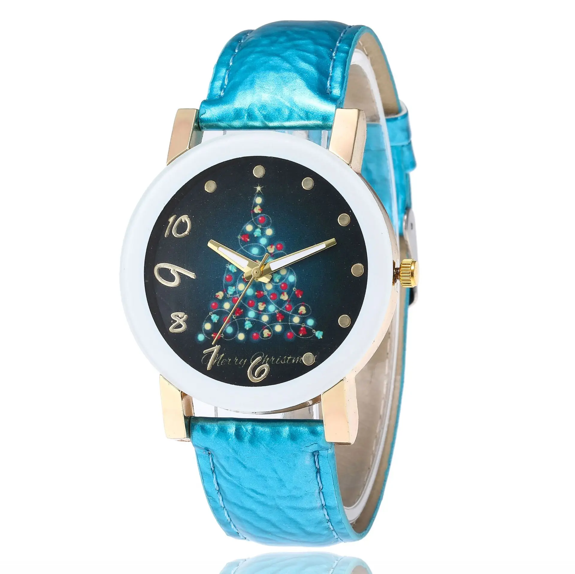 Cartoon fashion faux leather Christmas gift watch Christmas tree watch