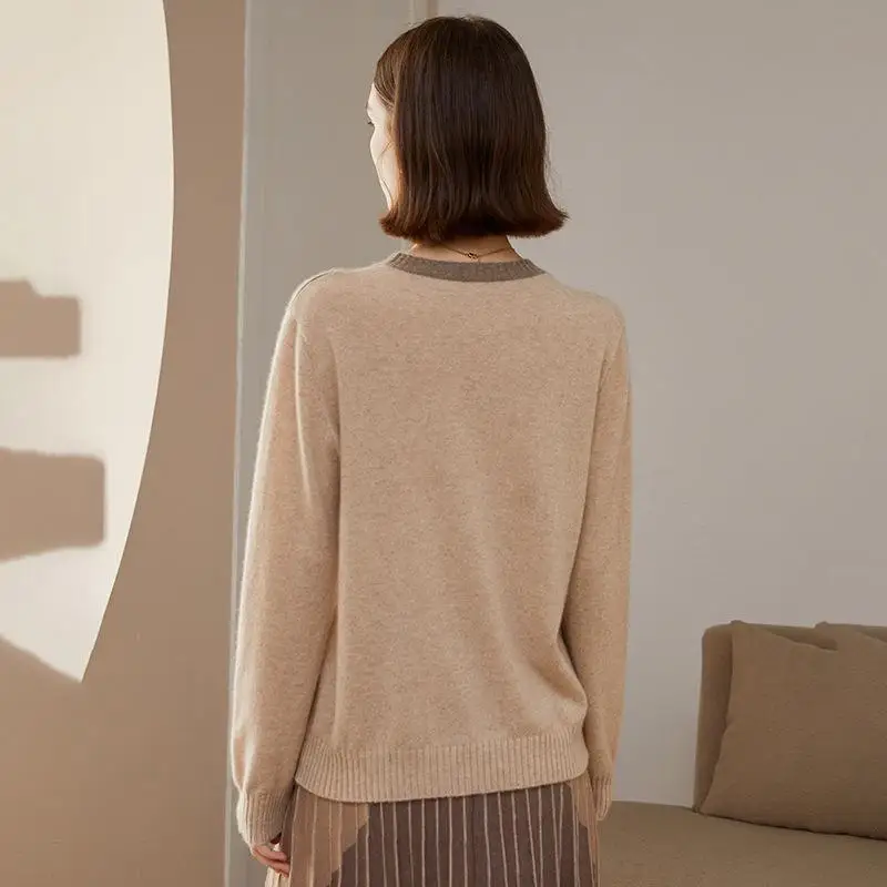 Derong new design fashion women sweater winter crew neck 100% cashmere sweater women