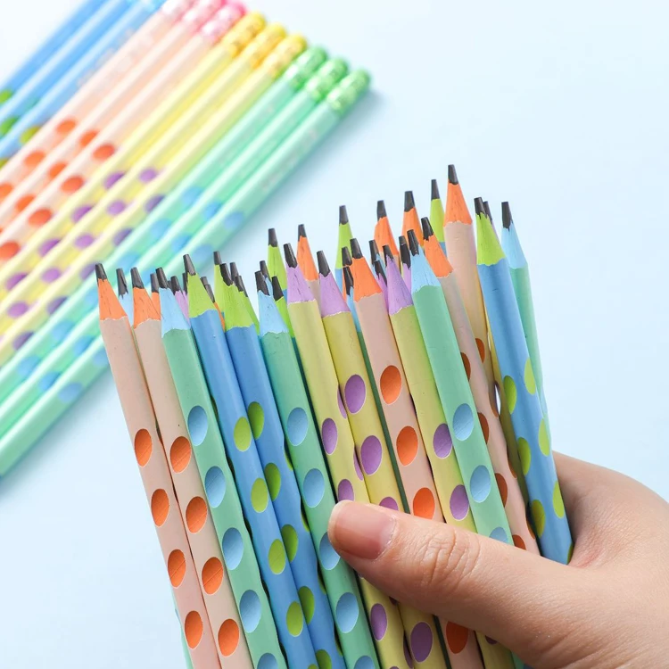 Personalized Triangle Writing Pencil Macaron Color Wood Pencil With Eraser Custom Wooden hb Pencils for school