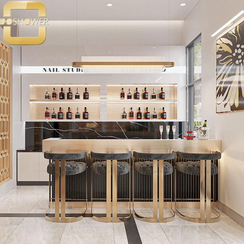 Pedicure salon waiting sofa factory for manicure salon chair with bar table of nail salon equipment bar chair