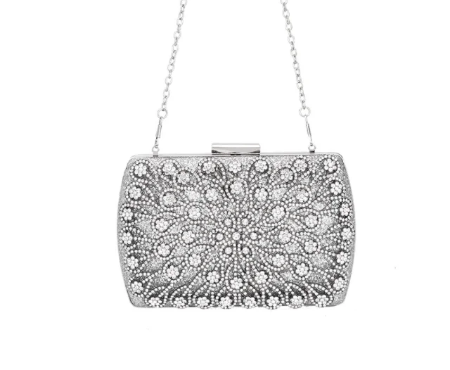 Wholesale evening clutch bags with crystal silver flower evening clutch women bags wedding shiny party bags