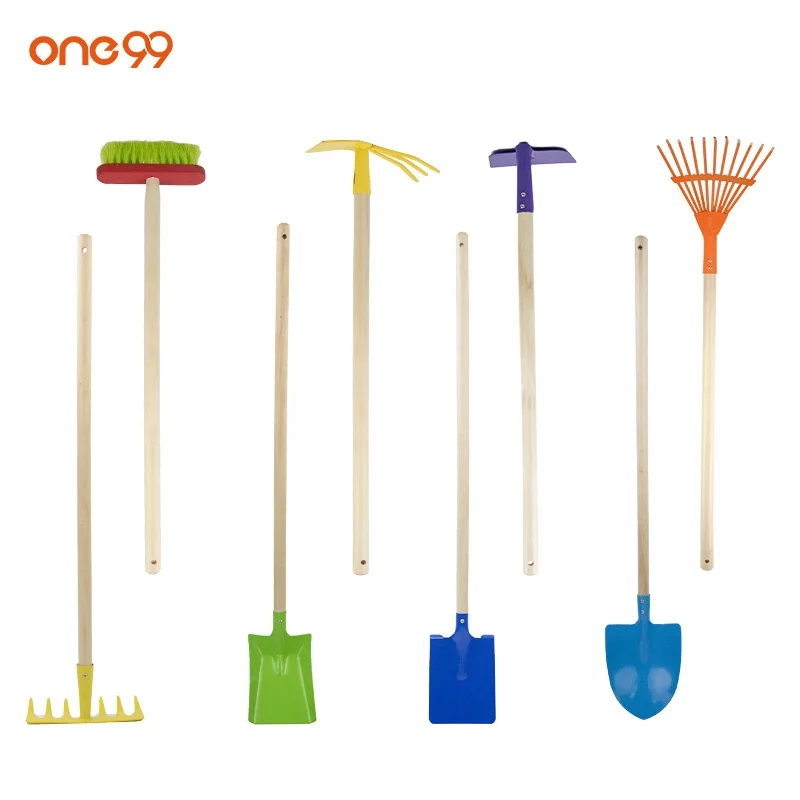 one99 custom kids gardening tool set toys 8pcs children garden wooden hand tools wholesale kids long garden tools kit