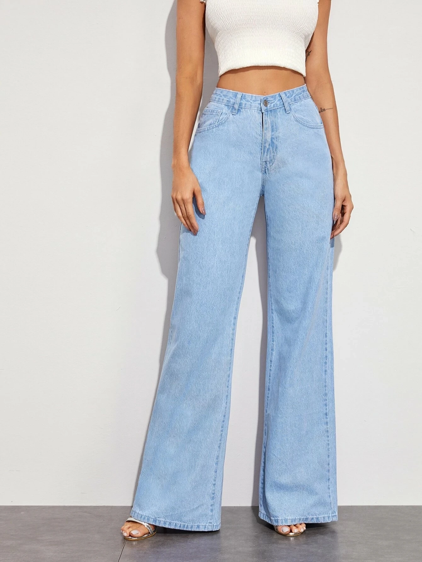
Most Popular Products 2020 High Quality Light Wash Flare Pants Baggy Wide Leg Jeans 