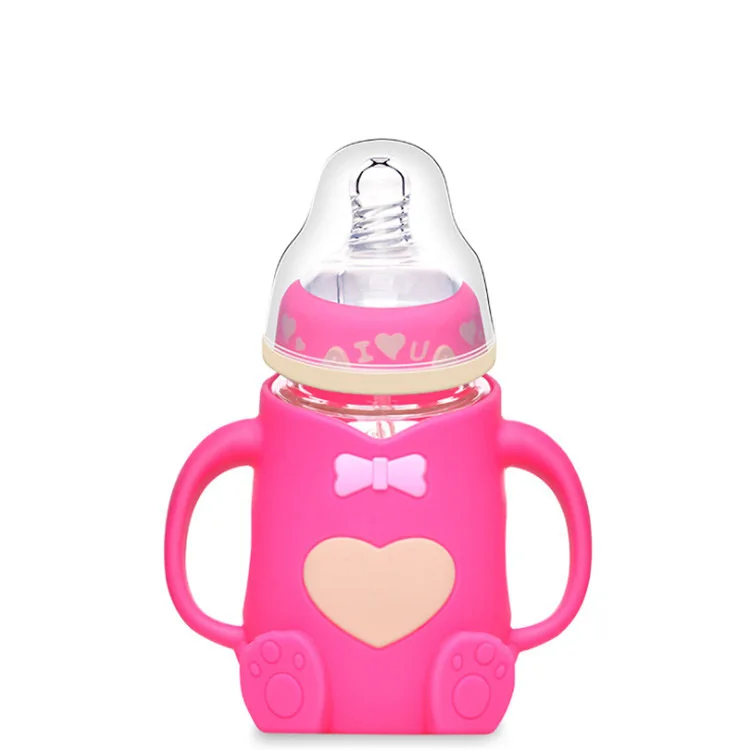 Unbreakable glass Baby Milk Feeding Bottles with silicone cute cover