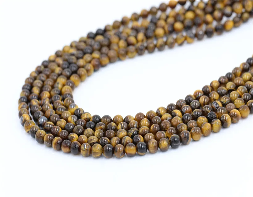 Haosiqi Wholesale High Quality Natural 8mm Brown Tiger Eye  Gemstone Tiger Eye Stone Beads For Jewelry Making
