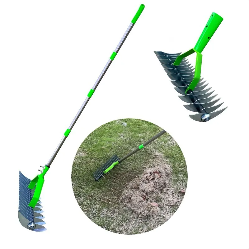 Multi Function  Garden Hand Tool Thatch Rake Leaf Rake Tools Stainless Steel Wide Headed Thatch Rake for Garden