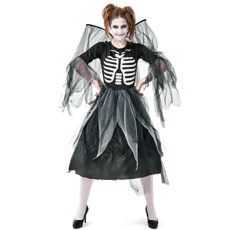 
KEYIDI Zombie Skeleton Print Fallen Dark Angels Halloween Costume Cosplay 