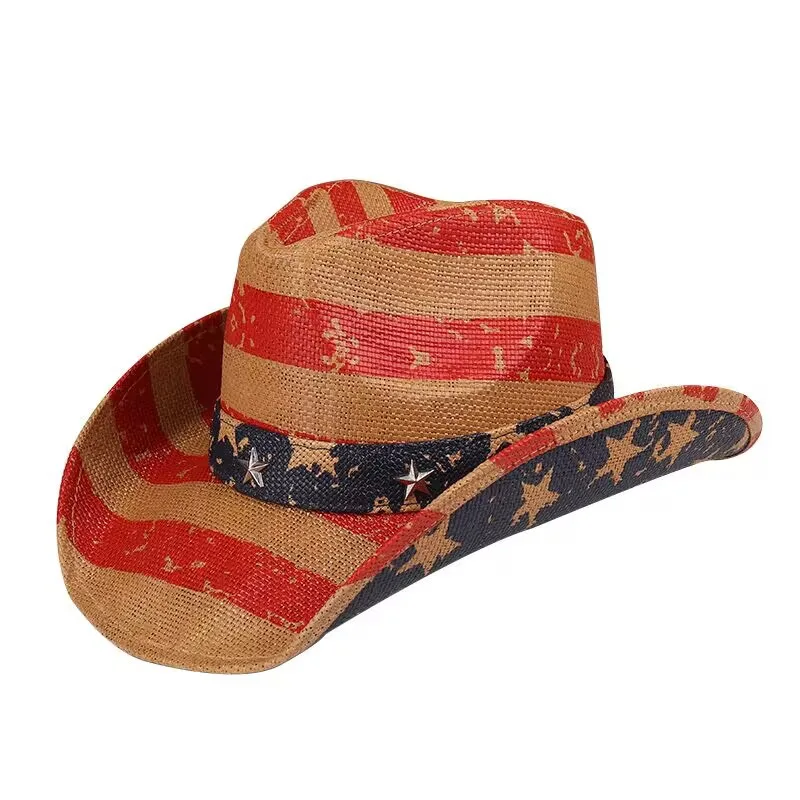 wholesale dallas men western bulk cowboy hard hat custom adult women straw mexican america flag cowboy straw hats
