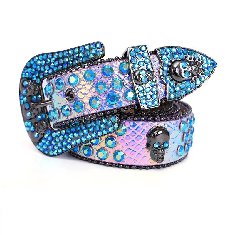 Customized Western Bling Bling Skull Heads  Rhinestone Belt Men Women Cowboy Crystal Leather BB Simon Belt Diamond belt