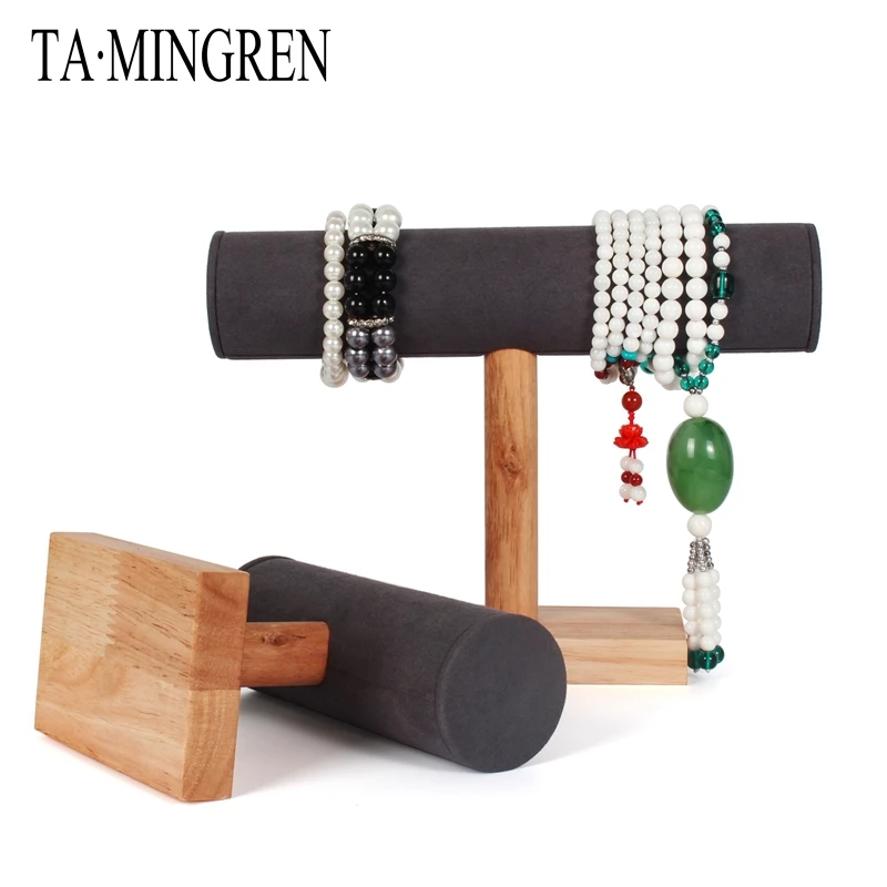 
T bar bracelet bangle necklace display holder wood tower jewelry stand 