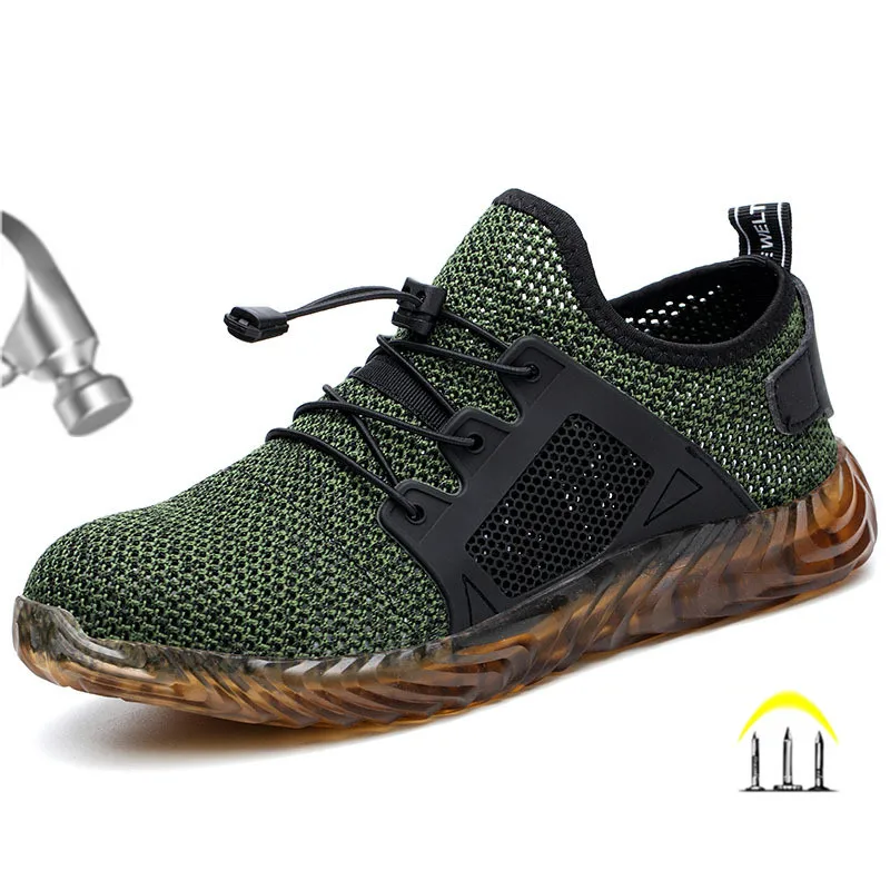 Newest Fashion Summer Breathable Light Weight PU Sole Anti-static Flying Woven upper Work Safety Shoes for men