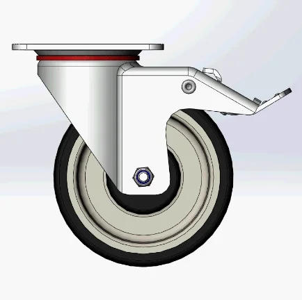 Industry Heavy Duty 5 inch Rubber Caster Wheel with Steel Total Brake Double Ball Bearing 250-300kg Load Capacity