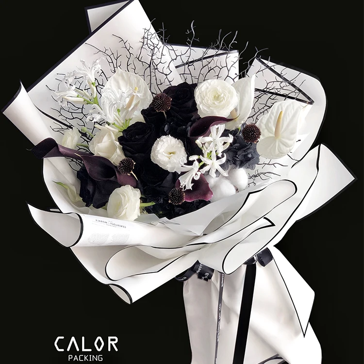 CALOR  flower wrapping paper white and black matte film plastic paper