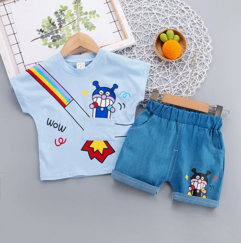 Hao Baby New Boy Cartoon Suit Short-Sleeved Summer Children Clothes Set Kid Two-Piece Clothing Set