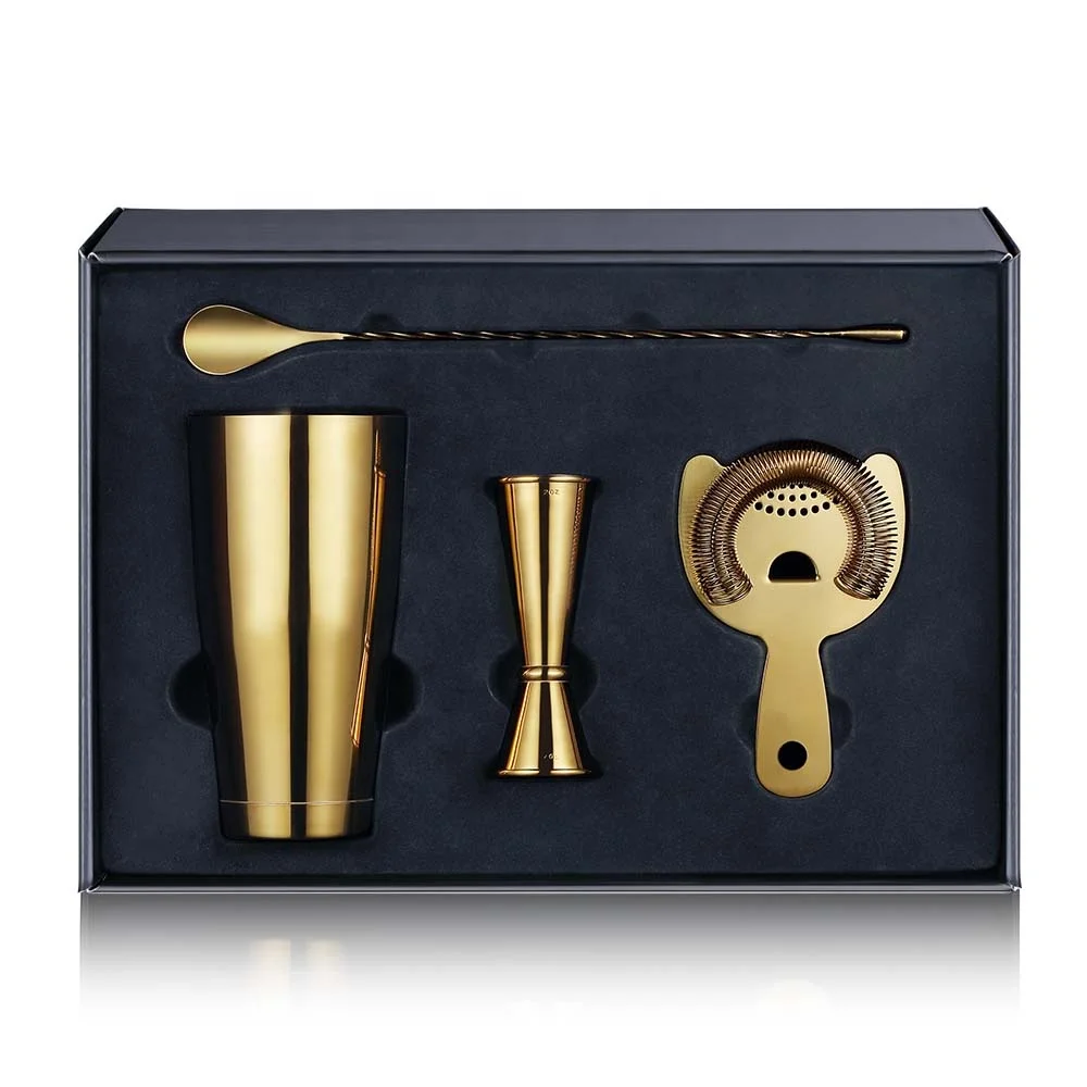 Barware Present Gift Bartender Kit Gold Plated Kit Bartender Bar Shaker Set  with Boston Cocktail Shaker