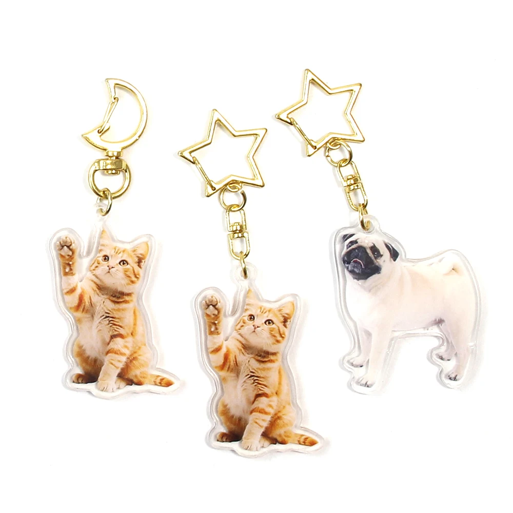Custom Wallet Phone Decoration Clear Plastic Acrylic Cat Dog Cute Animal Star Buckle Keychains In Bulk