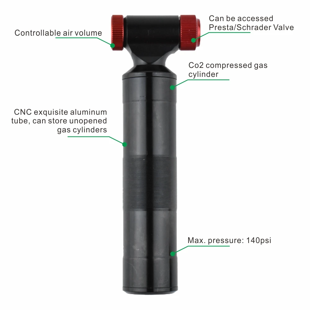 Hot Selling Bike Accessories CO2 Bicycle Pump with Integrated Processing Molding