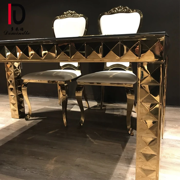 unique design stainless steel mirror glass table dining table for wedding