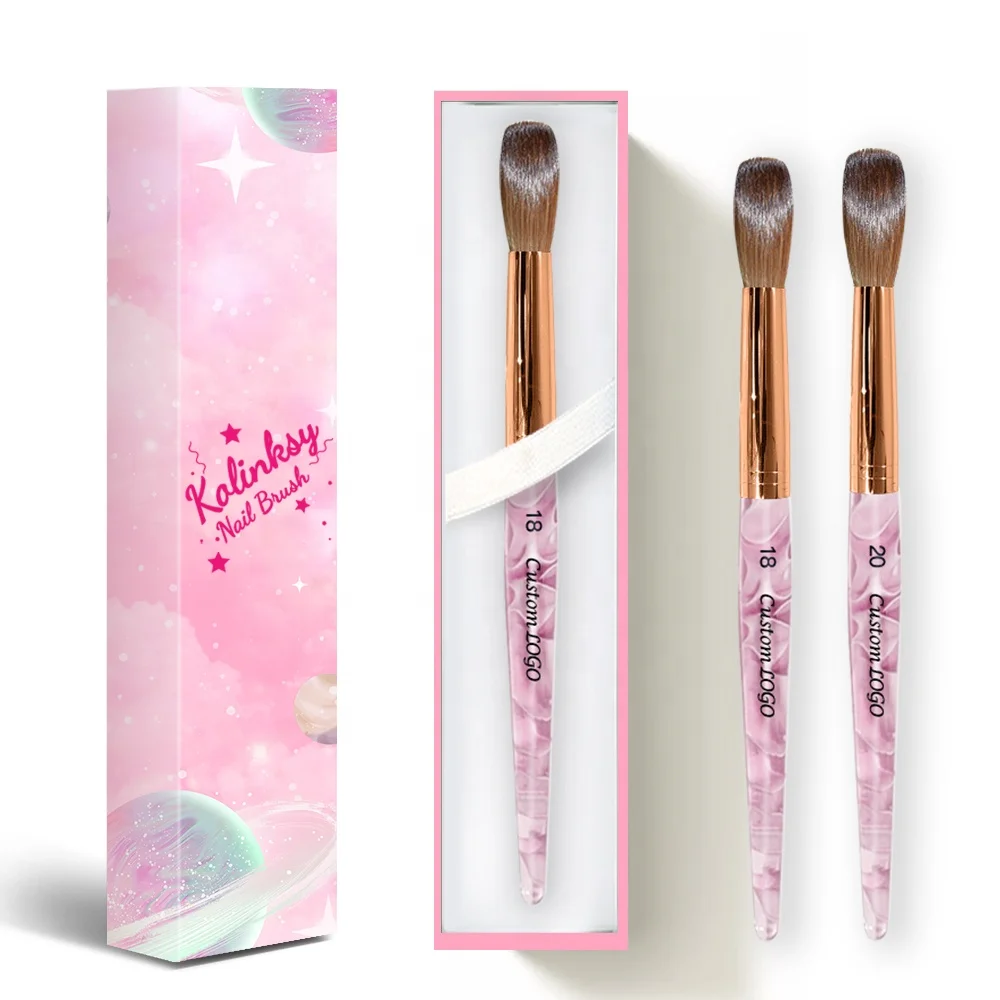 Purple Marble Acrylic Nail Brush 100% Kolinsky Hair Oval Pinched Custom Nail Brush Box Different Sizes  for Acrylic Powder