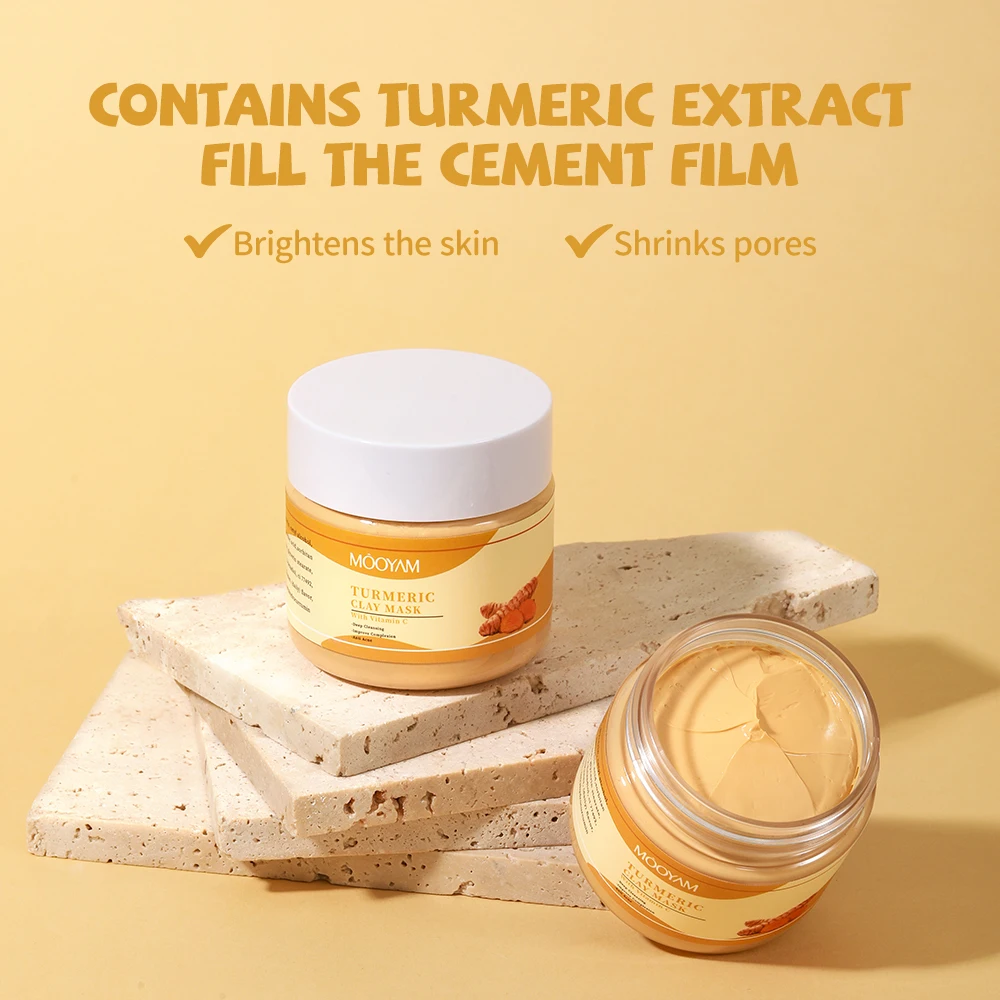 Turmeric Face Clay Mask Vitamin C Skin Care Deep Cleansing Improve Complexion Anti Acne MOOYAM 120g Turmeric Facial Clay Mask